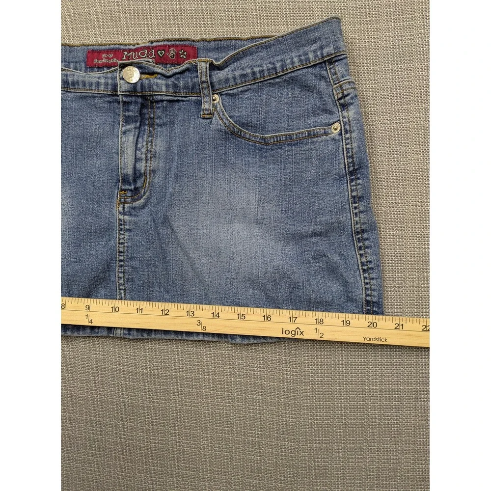 Mudd Y2K Denim Mini Skirt Rhinestone Low Rise 2000s McBling Juniors 11